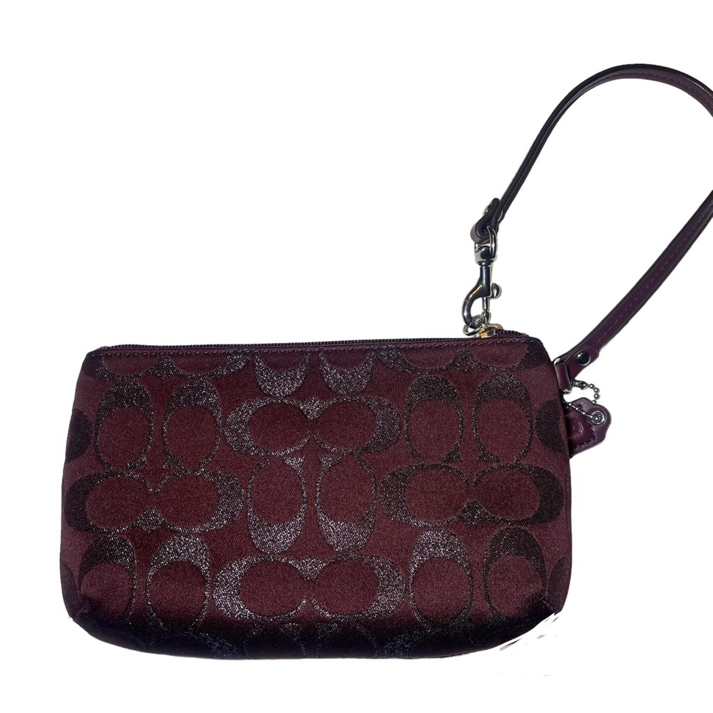 Coach Burgundy Merlot Signature Jacquard Zip Wristlet Turn Lock - Picture 2 of 11